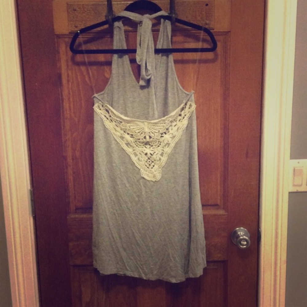Lace-Back Cotton Halter Dress